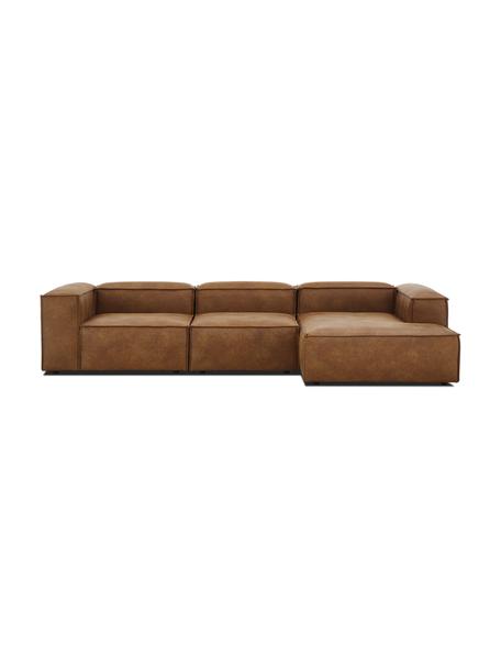 Canapé modulaire en cuir recyclé brun Lennon, Cuir brun, larg. 327 x prof. 180 cm, méridienne à droite