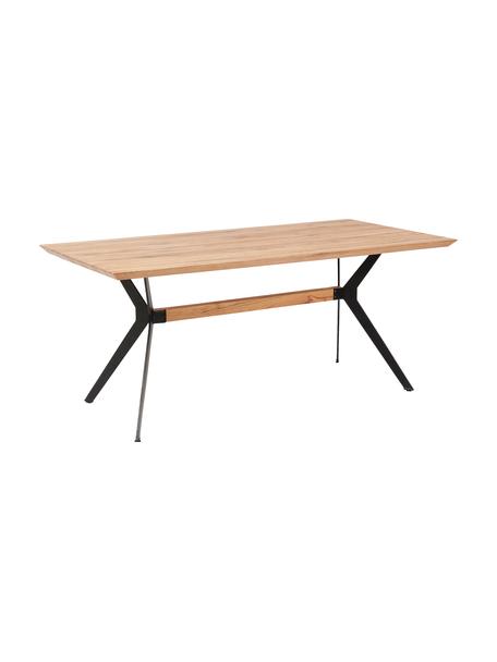 Tavolo con piano in legno massiccio Downtown, Gambe: acciaio verniciato a polv, Legno di quercia, Larg. 180 x Prof. 90 cm