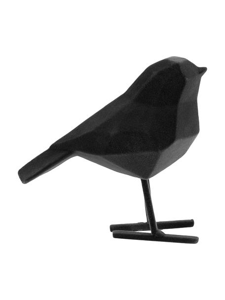 Decoratief object Bird met fluwelen oppervlak, Polyresin, Zwart, B 17 x H 14 cm