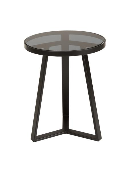 Mesa auxiliar Fortunata, tablero de vidrio, Tablero: vidrio endurecido, Estructura: metal cepillado, Transparente, negro, Ø 40 x Al 51 cm