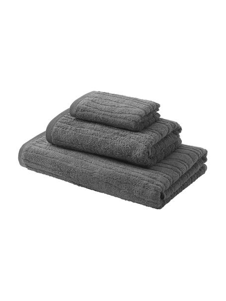 Lot de serviettes de bain en coton Audrina, 3 élém., Gris foncé, Lot de tailles variées