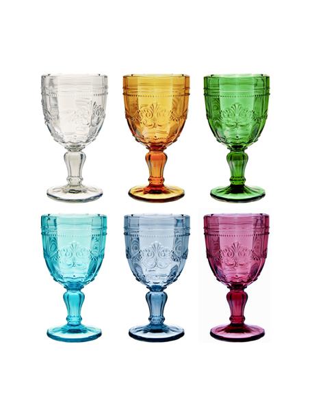 Wijnglazenset Syrah in kleur en met structuurpatroon, 6-delig, Glas, Roze, blauw, turquoise, groen, geel, grijs, Ø 9 x H 15 cm, 230 ml