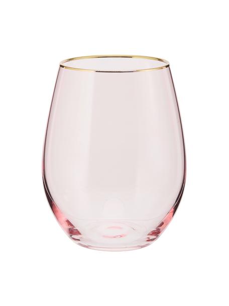 Bicchiere acqua rosa con bordo dorato Chloe 4 pz, Vetro, Pesca, dorato, Ø 9 x Alt. 12 cm, 600 ml