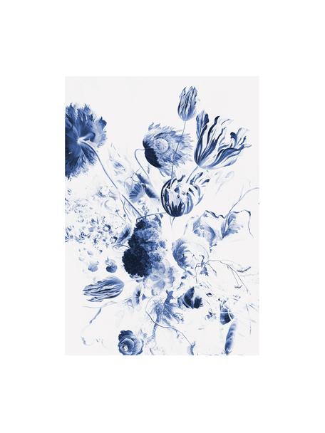 Fotomural Royal Blue Flowers, Tejido no tejido, ecológica y biodegradable, Azul, blanco, mate, An 196 x Al 280 cm