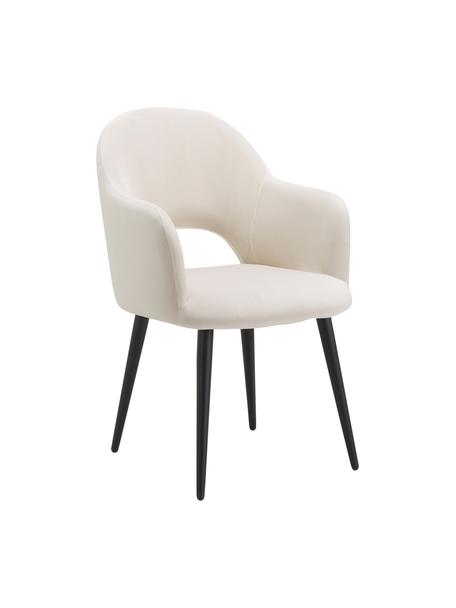 Sedia con braccioli Rachel, Rivestimento: velluto (rivestimento in , Gambe: metallo verniciato a polv, Velluto bianco crema, Larg. 55 x Prof. 65 cm