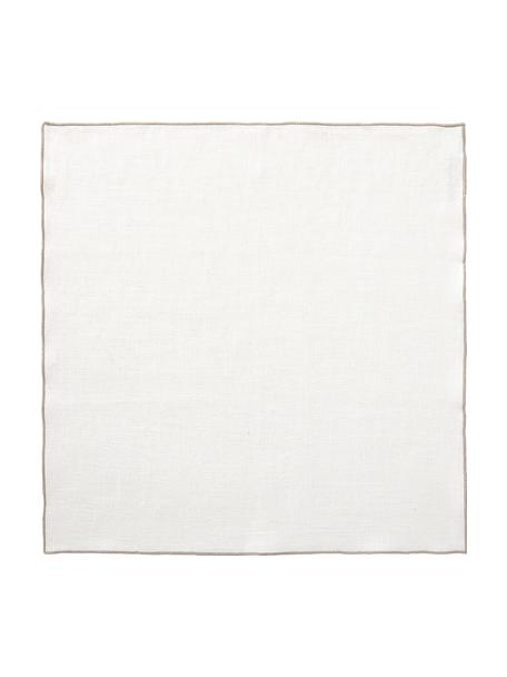 Leinen-Servietten Audra mit Fischgrätmuster, 6 Stück, 100 % Leinen, Weiß, Beige, B 46 x L 46 cm