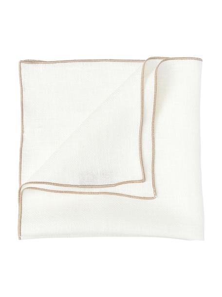 Serviettes de table en lin motif chevrons Audra, 6 pièces, 100 % pur lin, Blanc, beige, larg. 46 x long. 46 cm