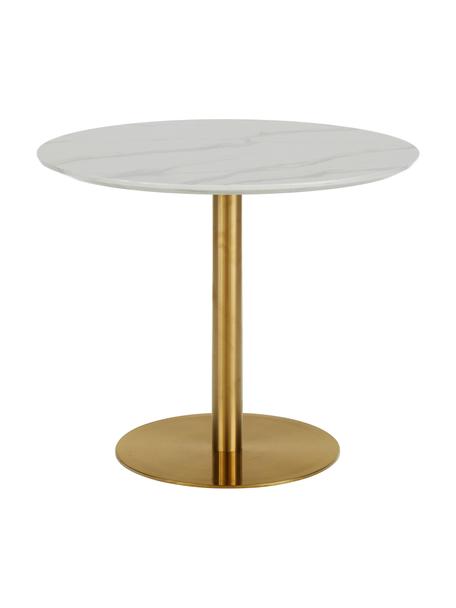Tavolo rotondo effetto marmo Karla, Ø 90 cm, Bianco marmorizzato, dorato, Ø 90 x Alt. 75 cm