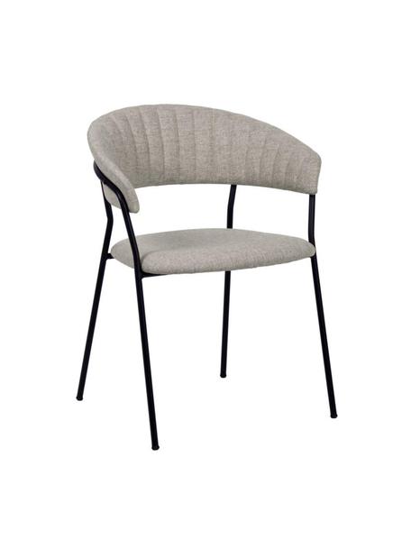 Gestoffeerde stoelen Belle, 2 stuks, Bekleding: 70% polyester, 30% acryl , Zitvlak: polypropyleen, Poten: gepoedercoat staal, Geweven stof taupe, zwart, B 57 x D 54 cm