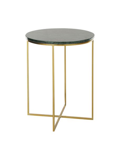 Okrągły stolik pomocniczy z marmuru Alys, Blat: marmur, Stelaż: metal malowany proszkowo, Blat: zielony marmur Stelaż: odcienie złotego, błyszczący, Ø 40 x W 50 cm