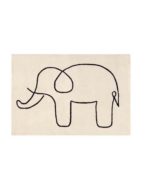 Vloerkleed Sketchy Elephant, Viscose, Gebroken wit, zwart, B 130 x L 190 cm