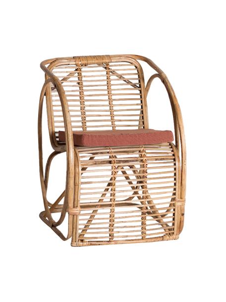 Krzesło z rattanu z poduszką siedziska Hidra, Stelaż: rattan, Tapicerka: tkanina, Beżowy, czerwony, S 60 x W 78 cm