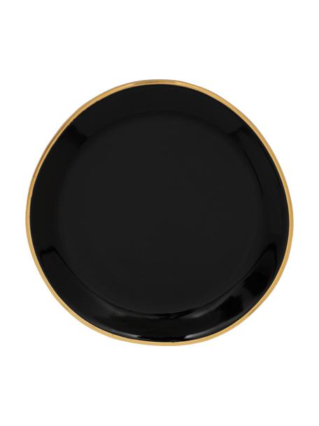 Schoteltjes Good Morning met goudkleurige rand, 2 stuks, Keramiek, Zwart met goudkleurige rand, Ø 9 cm