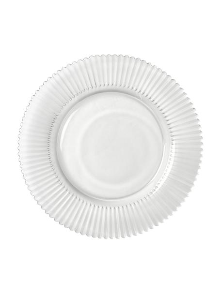Mělké talíře s drážkovaným reliéfem Effie, 4 ks, Sklo, Transparentní, Ø 28 cm
