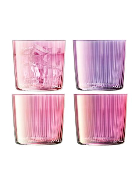 Mundgeblasene Wassergläser Gems mit Rillenrelief, 4er-Set, Glas, mundgeblasen, Rosa- und Lilatöne, Ø 8 x H 7 cm, 300 ml
