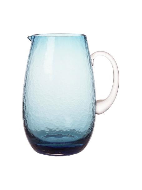 Großer mundgeblasener Krug Hammered mit gehämmerter Oberfläche, 2 L, Glas, mundgeblasen, Blau, transparent, Ø 14 x H 22 cm