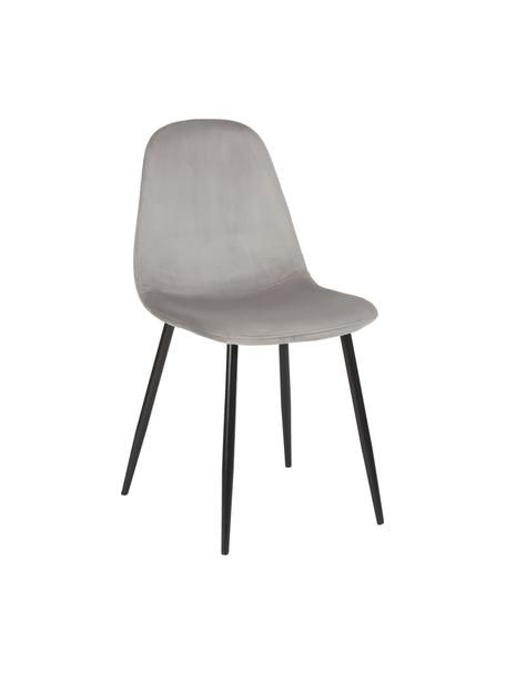 Fluwelen stoelen Karla in grijs, 2 stuks, Bekleding: fluweel (100% polyester), Poten: gepoedercoat metaal, Fluweel grijs, 44 x 53 cm