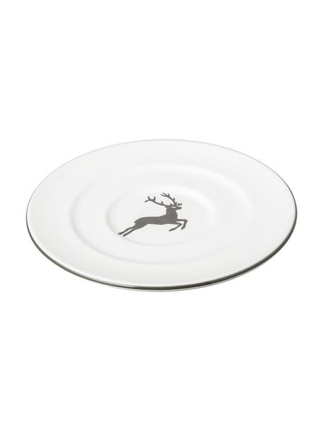 Handbemalte Untertasse Gourmet Grauer Hirsch, Keramik, Grau,Weiß, Ø 16 cm