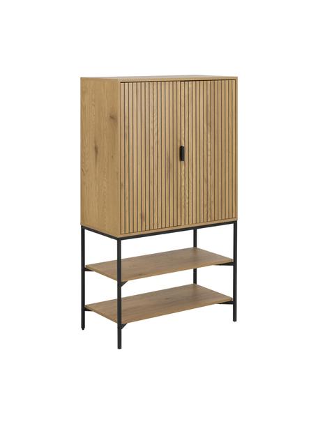 Komoda z drewna z ryflowanym frontem Jaipur, Nogi: metal malowany proszkowo, Drewno naturalne, czarny, S 80 x W 140 cm