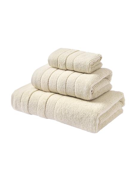 Set de toallas con borde a rayas Luxe, 3 uds., Blanco crema, Set de diferentes tamaños