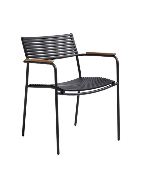 Ogrodowe krzesło z podłokietnikami Mood Air, Stelaż: aluminium malowane proszk, Czarny, drewno tekowe, S 60 x G 56 cm
