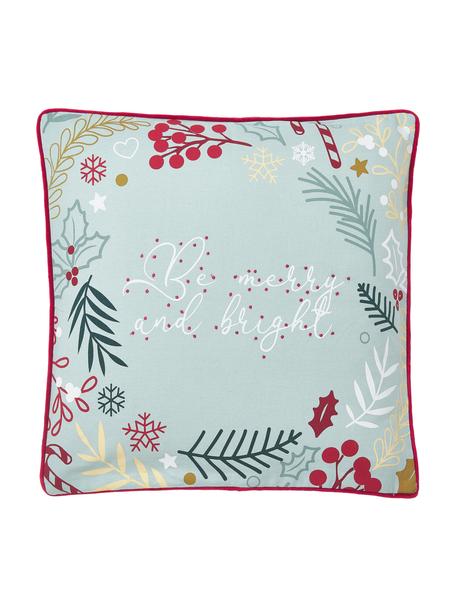 Kissenhülle Bright mit winterlichem Motiv und Stickereien, Bezug: 100 % Baumwolle, Rot, Grün, Weiss, B 45 x L 45 cm