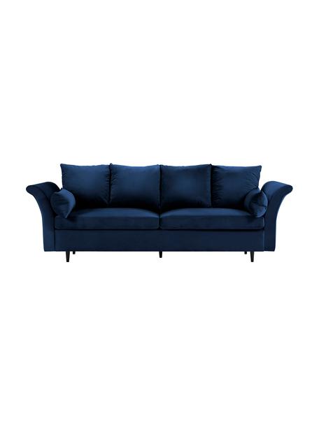 Sofa rozkładana z aksamitu z funkcją przechowywania Lola (3-osobowa), Nogi: drewno, Ciemny niebieski, S 245 x G 95 cm
