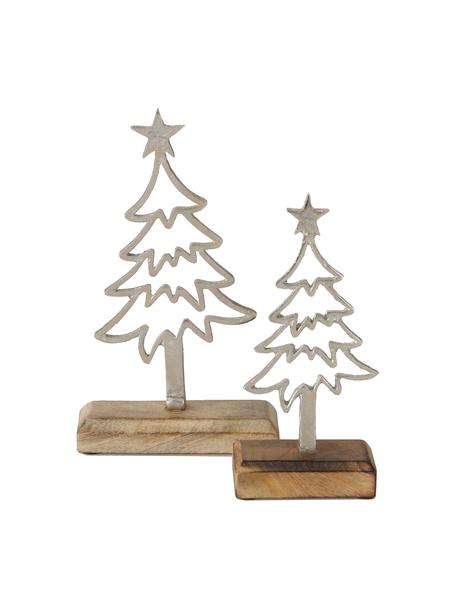 Décoration de Noël en bois Murmansk, 2 élém., Bois de manguier, aluminium, nickelé, Manguier, couleur argentée, Lot de différentes tailles