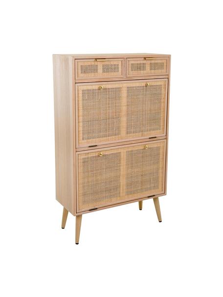 Scarpiera in legno Cayetana, Piedini: legno di bambù verniciato, Legno di quercia leggermente oliato, marrone chiaro, dorato, Larg. 70 x Alt. 120 cm