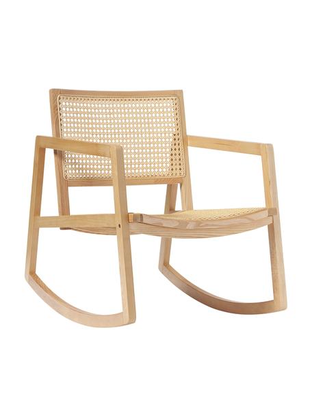 Sedia a dondolo in legno di frassino con intreccio in rattan Craig, Struttura: massello di frassino, Legno di frassino, Larg. 58 x Alt. 78 cm