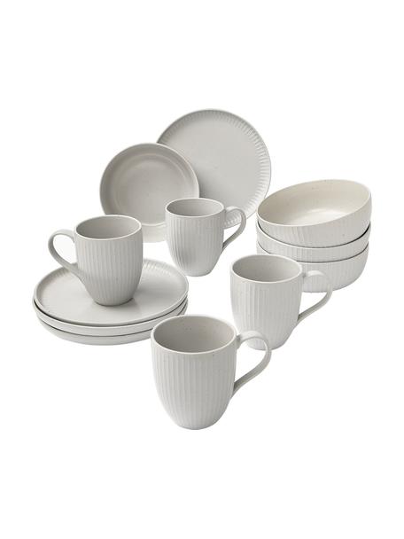 Frühstücks-Set Rhea mit Relief, gesprenkelt, 4 Personen (12-tlg.), Steingut, Hellgrau, 4 Personen (12-tlg.)