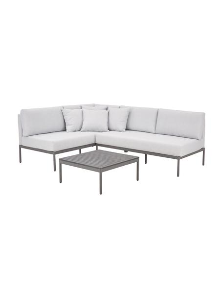 Tuin loungeset Linden, 2-delig, Bekleding: 100% polyester, Frame: gepoedercoat metaal, Tafelblad: hout-kunststof-compositie, Frame: gepoedercoat metaal, Donkergrijs, lichtgrijs, Set met verschillende formaten