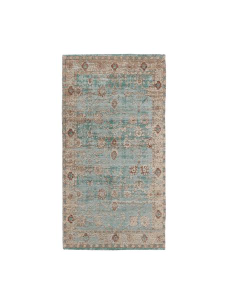 Ręcznie tkany dywan szenilowy w stylu vintage Rimini, Turkusowy, taupe, brązowy, we wzór, S 200 x D 300 cm (Rozmiar L)