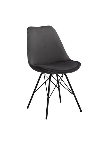 Fluwelen stoelen Eris met metalen poten, 2 stuks, Bekleding: polyester fluweel, Poten: gepoedercoat metaal, Fluweel donkergrijs, zwart, B 49 x D 54 cm