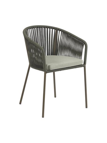 Krzesło ogrodowe Yanet, Tapicerka: 100% poliester, Stelaż: metal ocynkowany, Beżowa tkanina, ciemny zielony, S 56 x G 55 cm