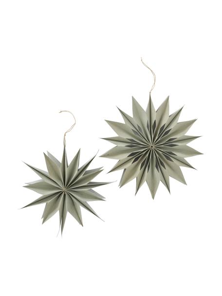 Sada ručně vyrobených závěsných hvězd Kassia, 2 díly, Bambusová pletenina, Šalvějově zelená, Ø 40 cm, H 8 cm
