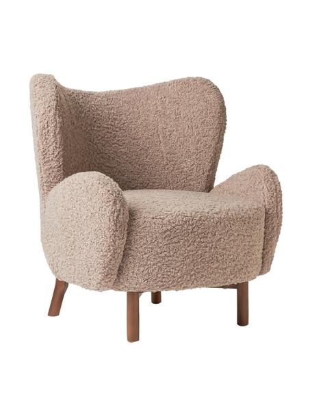 Teddy fauteuil Kalia, Bekleding: teddyvacht (100% polyeste, Poten: beukenhout, Frame: metaal, Teddy taupe, donker beukenhout, B 78 x D 80 cm