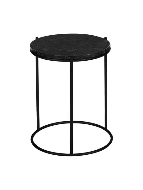 Kulatý mramorový odkládací stolek Ella, Černá, mramorovaná, Ø 40 cm, V 50 cm