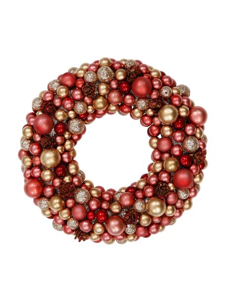 Wieniec świąteczny Festivity, Tworzywo sztuczne, styropian, Czerwony, odcienie złotego, Ø 33 x W 7 cm