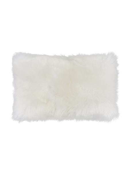 Federa arredo in pelle di pecora liscia color bianco crema Oslo, Retro: lino, Bianco crema, Larg. 30 x Lung. 50 cm
