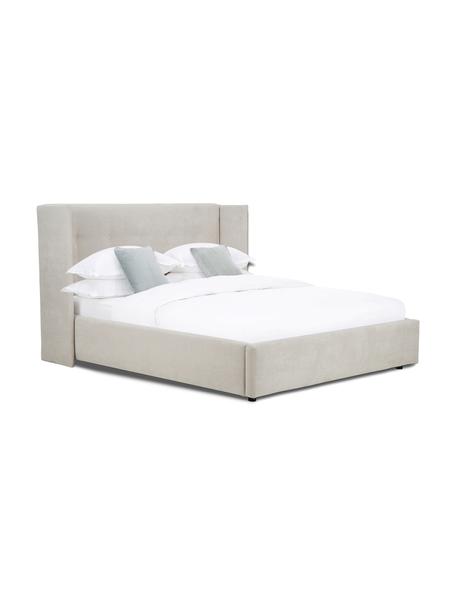 Gestoffeerd bed Star met opbergruimte in beige, Bekleding: polyester (gestructureerd, Frame: massief grenenhout en pla, Geweven stof beige, 160 x 200 cm