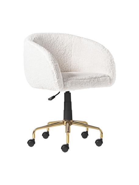 Chaise de bureau en peluche Emmie, hauteur réglable, Tissu peluche blanc, couleur dorée, larg. 58 x prof. 60 cm