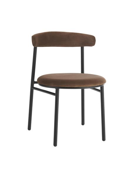 Fluwelen stoelen Doggi in bruin, 2 stuks, Bekleding: 100 % polyester, Frame: gecoat metaal, Bruin, zwart, B 47 x D 50 cm