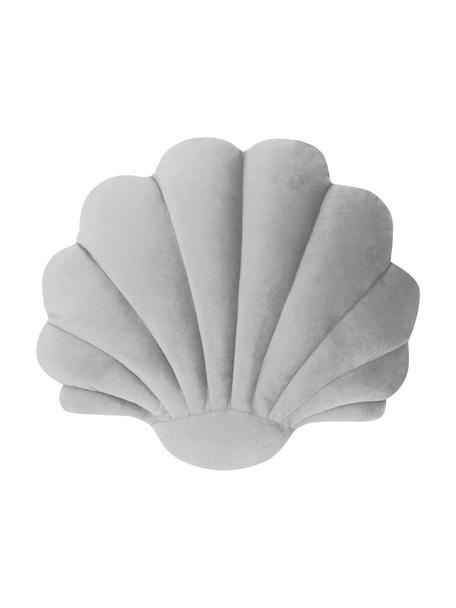 Samt-Kissen Shell in Muschelform, Vorderseite: 100% Polyestersamt, Rückseite: 100% Polyester, Hellgrau, 30 x 28 cm