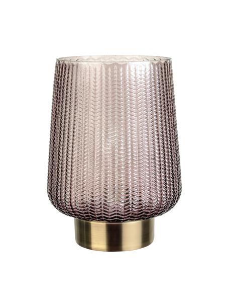 Lámpara de mesa pequeña LED Pretty Glamour, con temporizador y portátil, Vidrio, metal, Gris pardo, dorado, Ø 19 x Al 26 cm