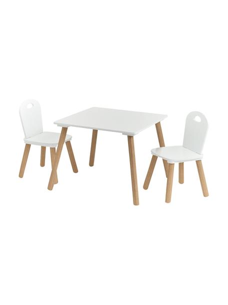 Set de mesa infantil Scandi, 3 pzas., Estructura: madera de pino con revest, Blanco, beige, Set de diferentes tamaños