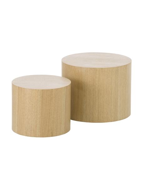 Set de mesas de centro de madera Dan, 2 uds., Tablero de fibras de densidad media (MDF) con chapado de roble, Madera clara, Set de diferentes tamaños