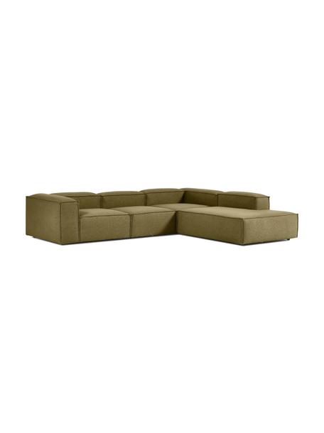Divano angolare componibile XL Lennon, Rivestimento: 100% poliestere Con 115.0, Struttura: legno di pino massiccio, , Piedini: plastica, Tessuto verde, Larg. 329 x Alt. 68 cm, chaise-longue a destra