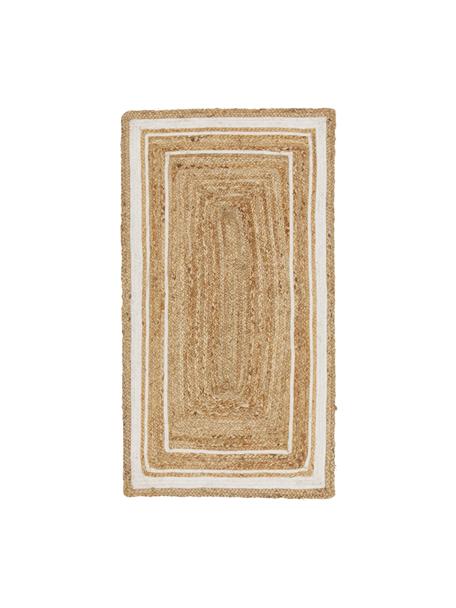 Ručně tkaný koberec z juty Clover, 75 % juta, 25 % bavlna, Hnědá, bílá, Š 160 cm, D 230 cm (velikost M)