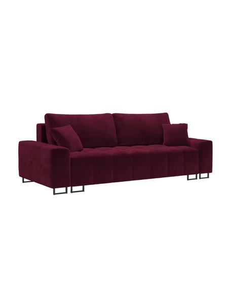 Sofa rozkładana z aksamitu z miejscem do przechowywania Byron (3-osobowa), Tapicerka: aksamit poliestrowy Dzięk, Nogi: metal lakierowany, Wiśniowy aksamit, S 250 x G 105 cm